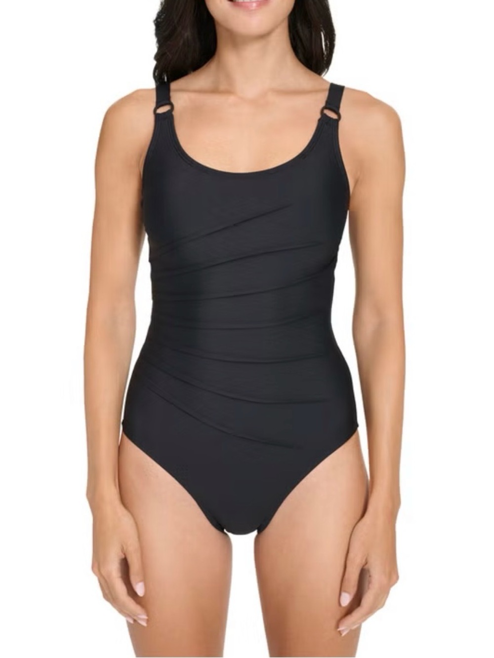 DKNY Women’s Black One-Piece Swimsuit with Scoop Neck